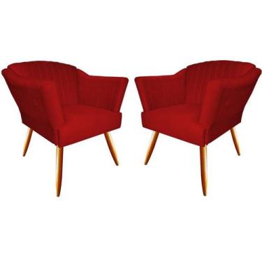 Imagem de Kit 2 Poltronas Decorativa Emily Suede Vermelho Pés Madeira Ms Decor -