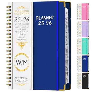 Imagem de Agenda 2025-2026, capa dura semanal e mensal com abas mensais, julho de 2025 a junho de 2026, bolso interno, tamanho A5 de 15,7 x 21,6 cm, perfeito para escritório, casa, material escolar, encadernado