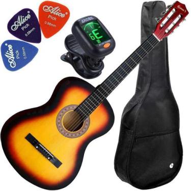 Imagem de Kit Violão Barato Estudante Clássico Acústico Nylon Sunburst - Queen'S