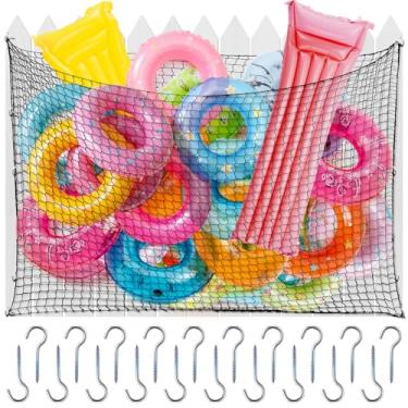 Imagem de Aliceset Bolsa de armazenamento flutuante de piscina, vários tamanhos, ajustável, organizador inflável de brinquedo, rede de malha, suporte reforçado, anexa-se à cerca da piscina (71 x 47)