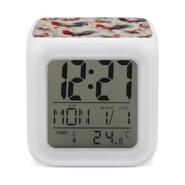 Imagem de RTFGHJS Despertador arte galinha pintura animal relógio despertador colorido pequeno visor LED despertador digital relógio compacto relógio eletrônico para quartos cabeceira mesa prateleira tamanho