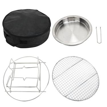 Imagem de Grill redonda de churrasco aço inoxidável mini grade de carvão portátil dobrável com malha de churrasqueira para acampamento