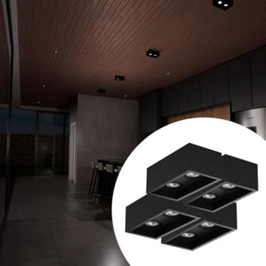 Imagem de Kit 4 Plafon Sobrepor Duplo Recuado + Lâmpada 6000K Branco Frio Soquete Gu10 Tensão Bivolt 110/220 - Preto