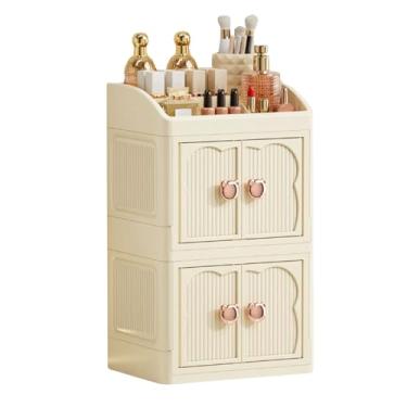 Imagem de Organizador de maquiagem | Organizadores de maquiagem para penteadeira, suporte de cuidados com a pele, empilhável, à prova de poeira, 3 níveis para mulheres, meninas, casa, banheiro, quarto, mesa