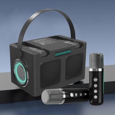 Imagem de Máquina de karaokê sem fio com microfone duplo: alto-falante portátil com som cristalino de 360°, efeitos LED vibrantes de sincronização musical e bateria de 4 horas - leve para qualquer aventura