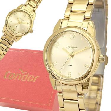 Imagem de Relógio Feminino Condor Original Analógico Dourado Luxo Top