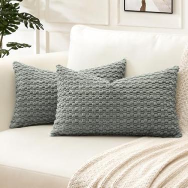 Imagem de OTOSTAR Capas de almofada decorativas de veludo cotelê Pom Poms 40,6 x 61 cm, super macias, boêmias, listradas, geométricas, para sofá, sofá, quarto, carro, decoração, conjunto de 2, cinza