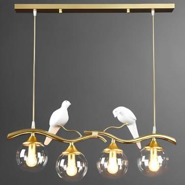 Imagem de Lustre De Bolha De 4 Luzes Lustre De Globo De Vidro De Meados Do Século Lustre De Design De Pássaro Criativo Lustre Linear Luz Pendente Moderna Para Sala De Estar Cozinha, Gold, White Glass