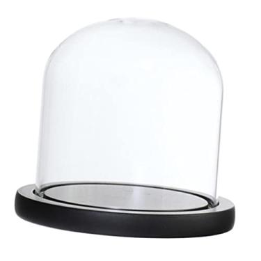 Imagem de BLWOTMOR Cloche de Vidro com Cúpula E Base de Madeira para Suporte de Paisagem Floral, Preto E, Tamanho real