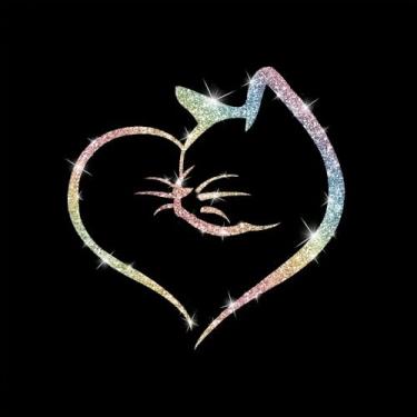 Imagem de Adesivo de coração de gato fofo brilhante decalque de carro autoadesivo PVC brilhante adesivo para carros, caminhões, motocicletas, capa de porta multisuperfície adesivo decorativo (colorido)