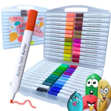 Imagem de Conjunto de Marcadores de Tinta Acrílica Tringular, Canetinhas Acrílica para Artesanato, Caneta Acrilica Para Pintura em Pedras, Madeira, Tela, Vidro e Cerâmica Para Crianças e Adultos (48 cores)