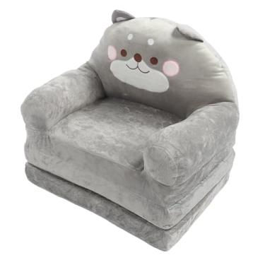 Imagem de Crianças de sofá dobrável desenho animado design de animais macio dobrável sofá portátil cadeira portátil para leitura assistindo TV Rellaxing Room Grey Fabric esponja (Dobrando em terços)