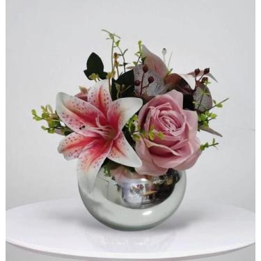 Imagem de Arranjo de flores Lírios e rosas artificiais no vaso decorativo - La C