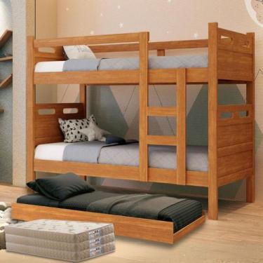 Imagem de Beliche Jaspe Treliche Triliche com Cama Auxiliar e 03 Colchões PREMIU