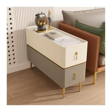 Imagem de Mesa lateral de sofá, aparador de sofá, mesa lateral, sala de estar, couro, madeira maciça, aparadores ultra estreitos, armário lateral criativo (F)