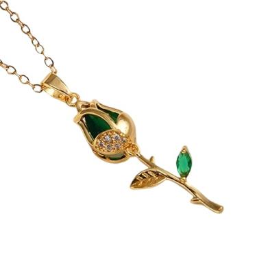 Imagem de Colar de tulipa preenchido com ouro 14K para mulheres - Colar com pingente de flor de tulipa de cristal doce, joia gargantilha de flor, colar de flor de lírio, Large, Ouro amarelo, Sem Pedra Preciosa