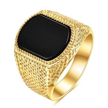 Imagem de MYNENEY Anéis de pedra retrô vintage para homens, anéis turquesa, sinete de aço inoxidável, anel de motociclista, Metal, Turquesa