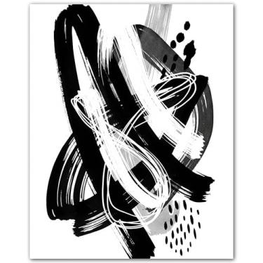 Imagem de Dupla de expressão de pincelada monocromática - Pôster minimalista preto e branco - Arte de parede com pincel abstrato - Impressões geométricas pretas e brancas - Decoração de parede moderna para