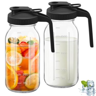 Imagem de Jarro de vidro de 2 peças, jarro de vidro de 1,8 l com tampa dupla à prova de vazamento com alça, jarro de água de boca larga, recipiente de geladeira para água, suco (2, preto)