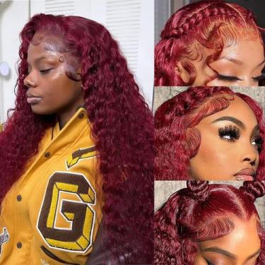 Imagem de Peruca Simeider Deep Wave Red Lace Front 71cm 99J para mulheres