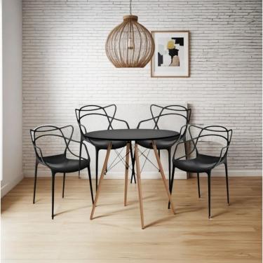 Imagem de Mesa Eiffel 100 cm Com 4 Cadeiras Allegra Kit Prático E Versátil Empilhável