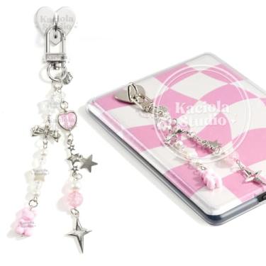 Imagem de Kaciola Correntes de berloque para Kindle, pingente de urso rosa fofo e-reader pulseiras de telefone acessórios presente para leitores amantes de livros mulheres homens, pingentes compatíveis com