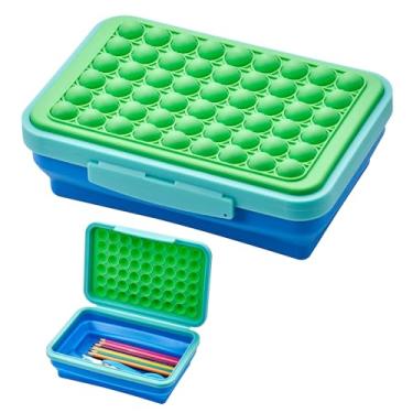 Imagem de LockerMate Caixa de lápis expansível com estojo dobrável Pop-It Top para artesanato e material escolar, verde/azul