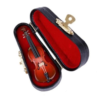 Imagem de Dselvgvu Miniatura de madeira instrumento musical moda lapela broche mini instrumento musical réplica modelo com veludo vermelho forrado instrumento estojo presente aniversário decoração ornamento