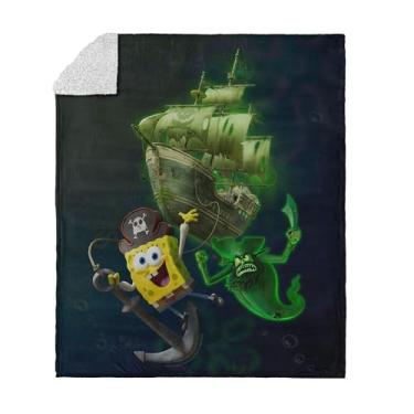 Imagem de Bob Esponja Calça Quadrada Busca por Calça Quadrada Toque de Seda Sherpa Cobertor de Manta de Pelúcia Macia para Cama e Sofá, 127 x 152 cm