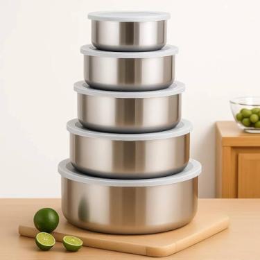 Imagem de Kit 5 Potes Redondos De Inox E Alumínio Com Tampa Para Cozinha