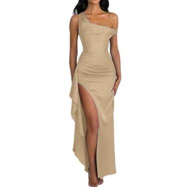 Imagem de Vestido de noite formal Alphirkut Long Plissado Prom Champagne