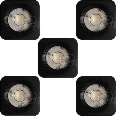 Imagem de KIT 5 SPOT LED QUADRADO FIXO SOBREPOR 5W BRANCO FRIO 6500k PRETO CTB