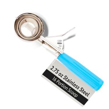 Imagem de Colher de porção Met Lux 78 g, 1 colher de biscoito durável - #16, com cabo azul, prato de aço inoxidável, para controle de porção, massa de biscoito, massa de cupcakes ou sorvete - Restaurantware