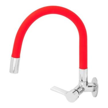 Imagem de Torneira para cozinha de parede tubo gourmet vermelha 1/4 volta - Alcâ