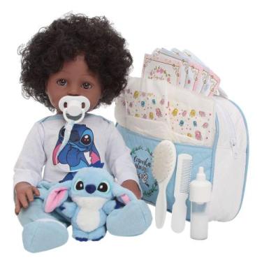 Imagem de Boneco Reborn Bebê Realista Menino Negro Bolsa Acessórios - Cegonha Re