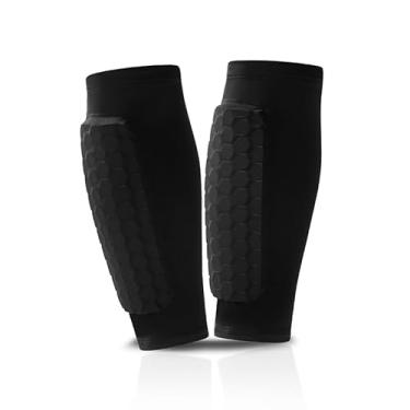 Imagem de 1 caneleira, manga de compressão antiderrapante para panturrilha com almofadas de favo de mel, meias de futebol com caneleiras de futebol anticolisões para jovens - GG