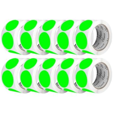 Imagem de Perco Etiquetas adesivas fluorescentes verdes perfuradas de 5 cm — 10 rolos, 5.000 adesivos redondos — com adesivo permanente para organização, codificação de cores, etiquetagem de caixas, alertas de