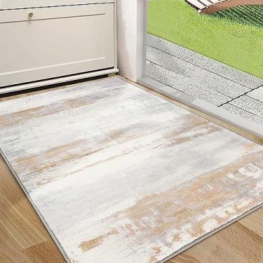 Imagem de Tapete de porta, tapete de porta interno frontal de lã sintética antiderrapante tapete de entrada absorvente abstrato tapete para entrada interna corredor lavanderia, áreas de alto tráfego, 91 x 152 cm, amarelo lavável