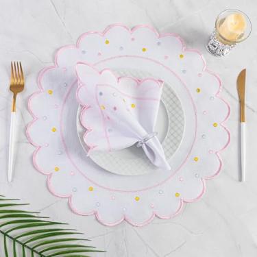 Imagem de Kit 12 Pçs 6 Lugares Mesa Posta Sousplat Jogo Americano Poá Bordado (Jogo Americano + Guardanapo), em 9 lindas cores (Rosa)