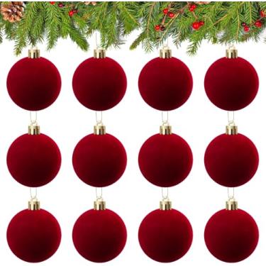 Imagem de 36 peças de enfeites de Natal de veludo, 12 peças de bolas de Natal de veludo flocadas de 6 cm para pendurar e 24 peças de laços de 12,7 cm x 17,8 cm para decoração de Natal em ambientes internos