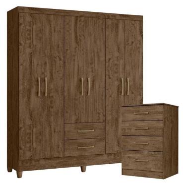 Imagem de Guarda Roupa Casal Panamá E Cômoda Ms913 Castanho Wood - Moval