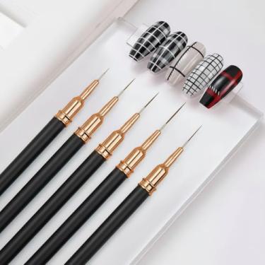 Imagem de 5 pincéis de delineador de unhas para unhas, pincéis de listras, ferramenta de desenho para linhas finas