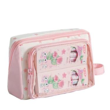 Imagem de Estojo de lápis transparente de tecido de grande capacidade rosa - yiw