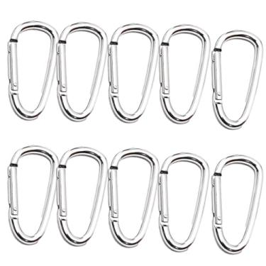 Imagem de 10 peças de mosquetão de metal em forma de D de liga de alumínio para acampamento para pesca ao ar livre, clipe com porta em espiral tem uma variedade de cores - prata