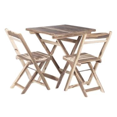 Imagem de Conjunto Mesa Dobrável Com 2 Cadeiras 100% Madeira Maciça Ypê Natural