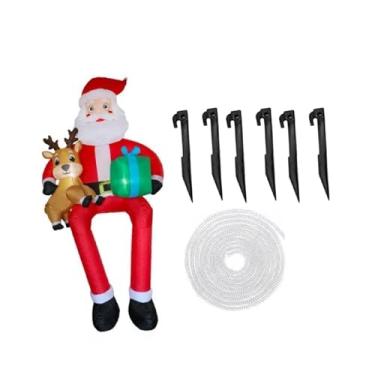 Imagem de oshhni Papai Noel inflável de Natal com sacola de presentes, em, com luzes de LED embutidas, decoração natalina para jardim e gramado no inverno.