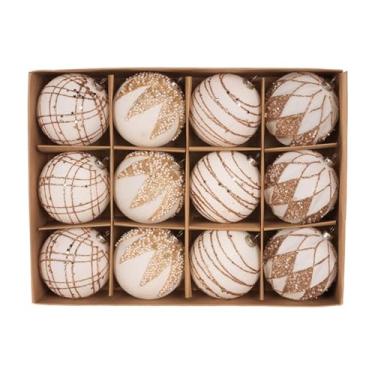 Imagem de Fancyes Bolas de Natal Flocadas para Enfeites, Decorações de Árvore de Natal, Pingentes Criativos para Decoração de Natal, Jardim e Casa, Bege 8cm