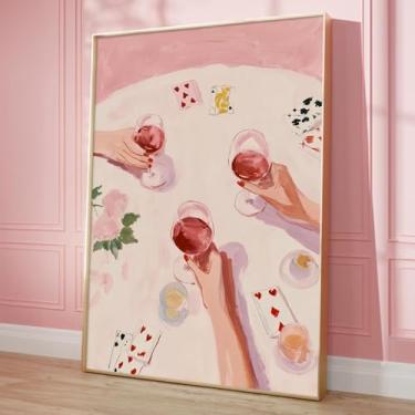 Imagem de Pink Cheers Pôster de pôquer arte de parede Happy Cheers arte de parede na moda bar carrinho impressão em tela rosa rosa pôster de álcool rosa arte estética decoração feminina sala de estar 40 x 61 cm