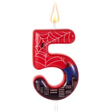 Imagem de Vela de Aniversário com Tema Aranha, Decoração Bolo com Tema Teia Aranha Vermelha e Azul Material para Decoração Festa Aniversário de Menino e Menina (5)