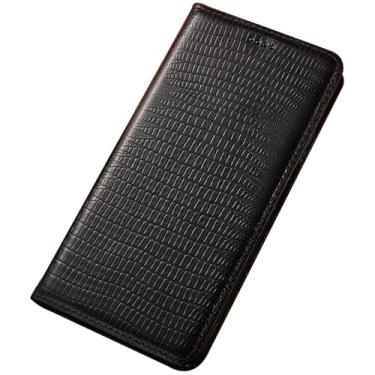 Imagem de POYUFRG Capa flip para Xiaomi 17 Pro Max/17 Pro/17, capa de couro genuíno padrão lagarto com fecho magnético capa carteira com compartimentos para cartões, preta, 17 Pro